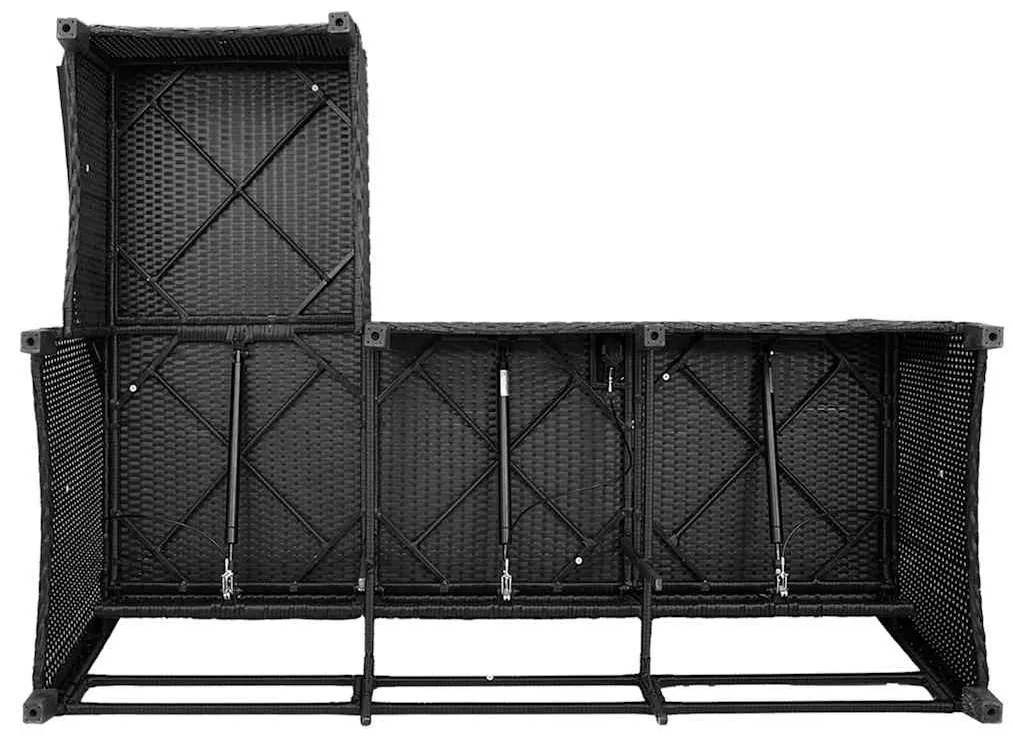 3 részes fekete polyrattan kerti ülőgarnitúra párnával L-alakú