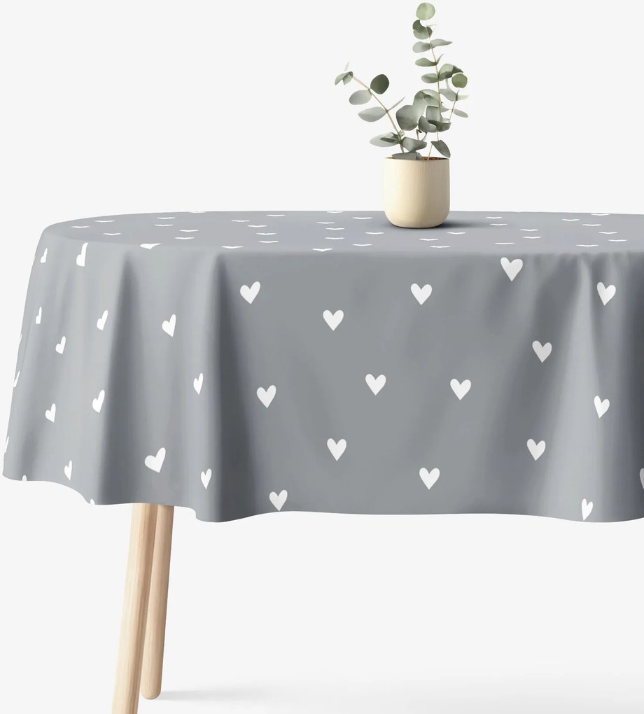 Goldea ovális pamut terítő - szívecskék, szürke alapon 140 x 200 cm