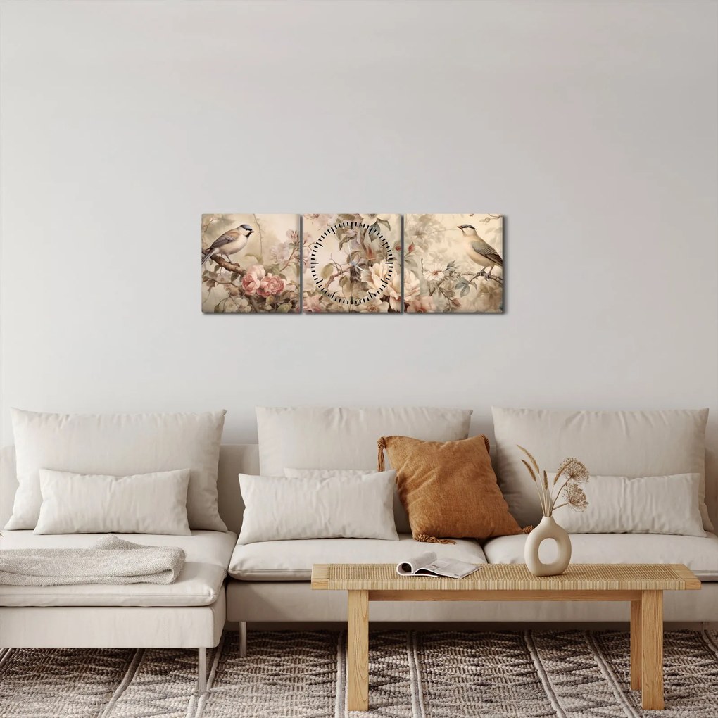 Kép - Vintage madár festmény (órával) (90x30 cm)