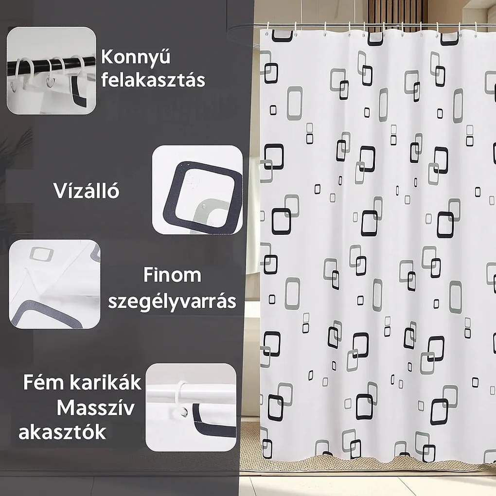 Zuhanyfüggöny - NEW GEOMETRY - Impregnált textil - 180 x 200 cm