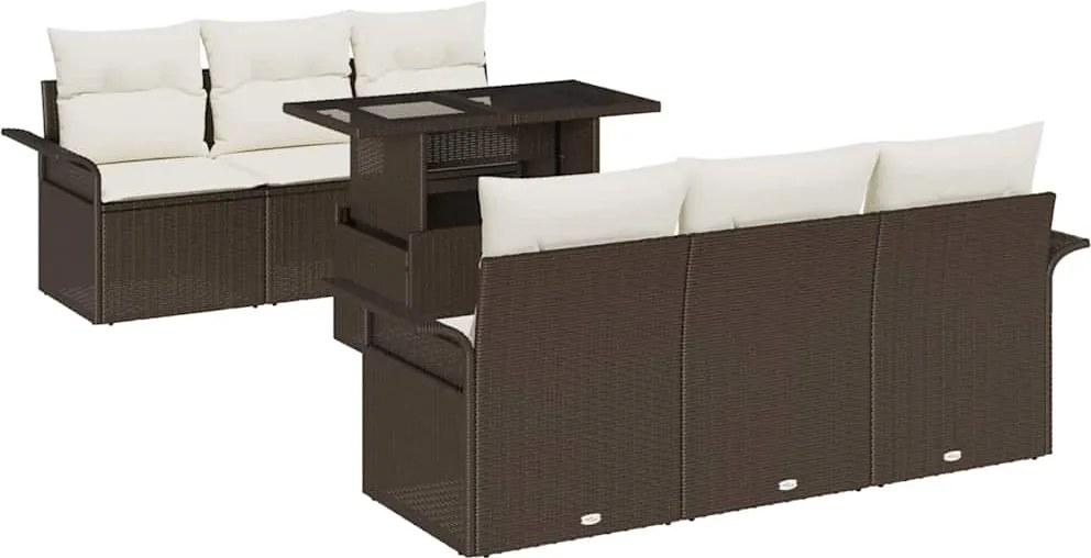 vidaXL Kerti Kanapé Szett párnával tárolóval 7 pcs Barna Poli rattan
