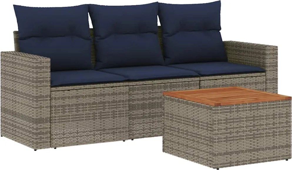 vidaXL 4 részes szürke polyrattan kerti ülőgarnitúra párnával