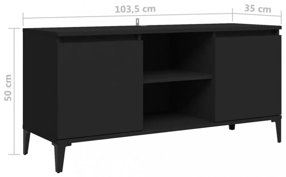 fekete TV-szekrény fémlábakkal 103,5 x 35 x 50 cm