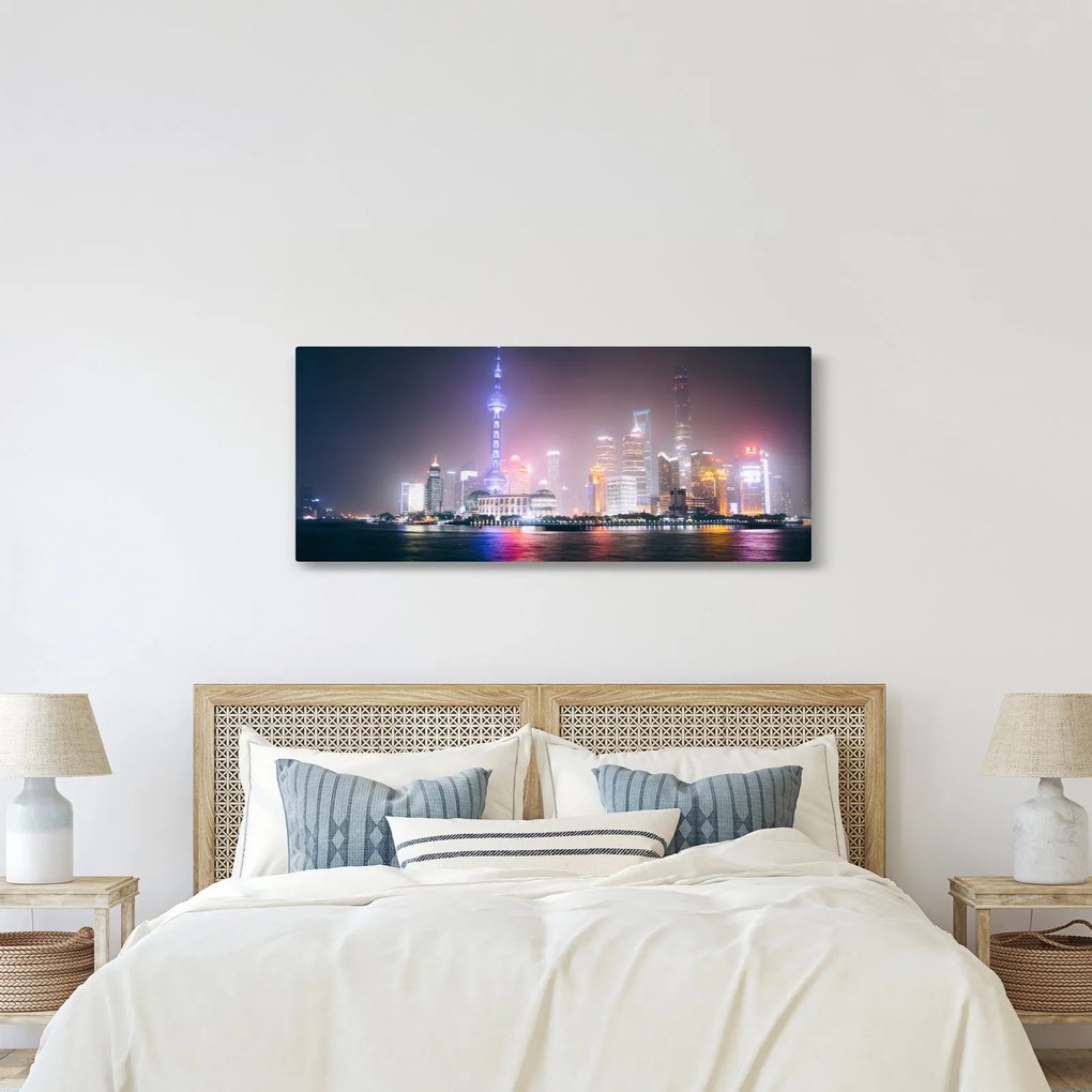 Éjszakai Shanghai képe (120x50 cm)