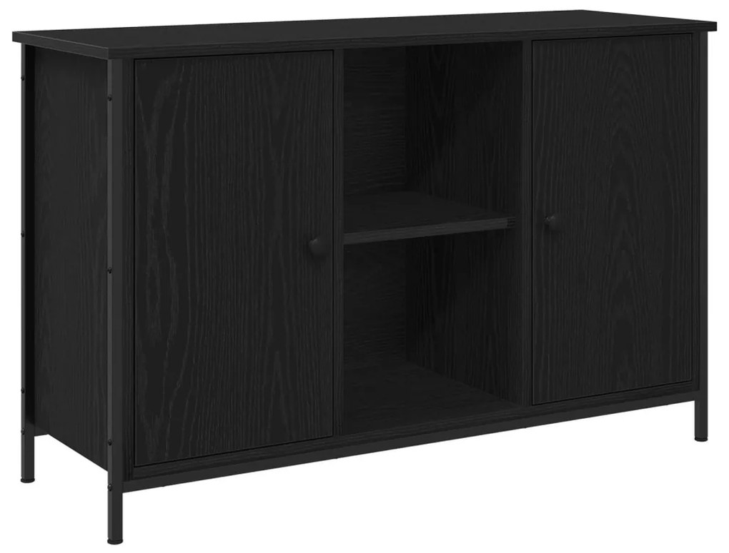 TV Szekrény Fekete Tölgy 101x35x65 cm Szerelt Fa és Acél