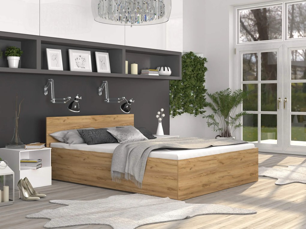GL DOLLY franciaágy ágyneműtartóval - craft tölgy Méret: 140x200