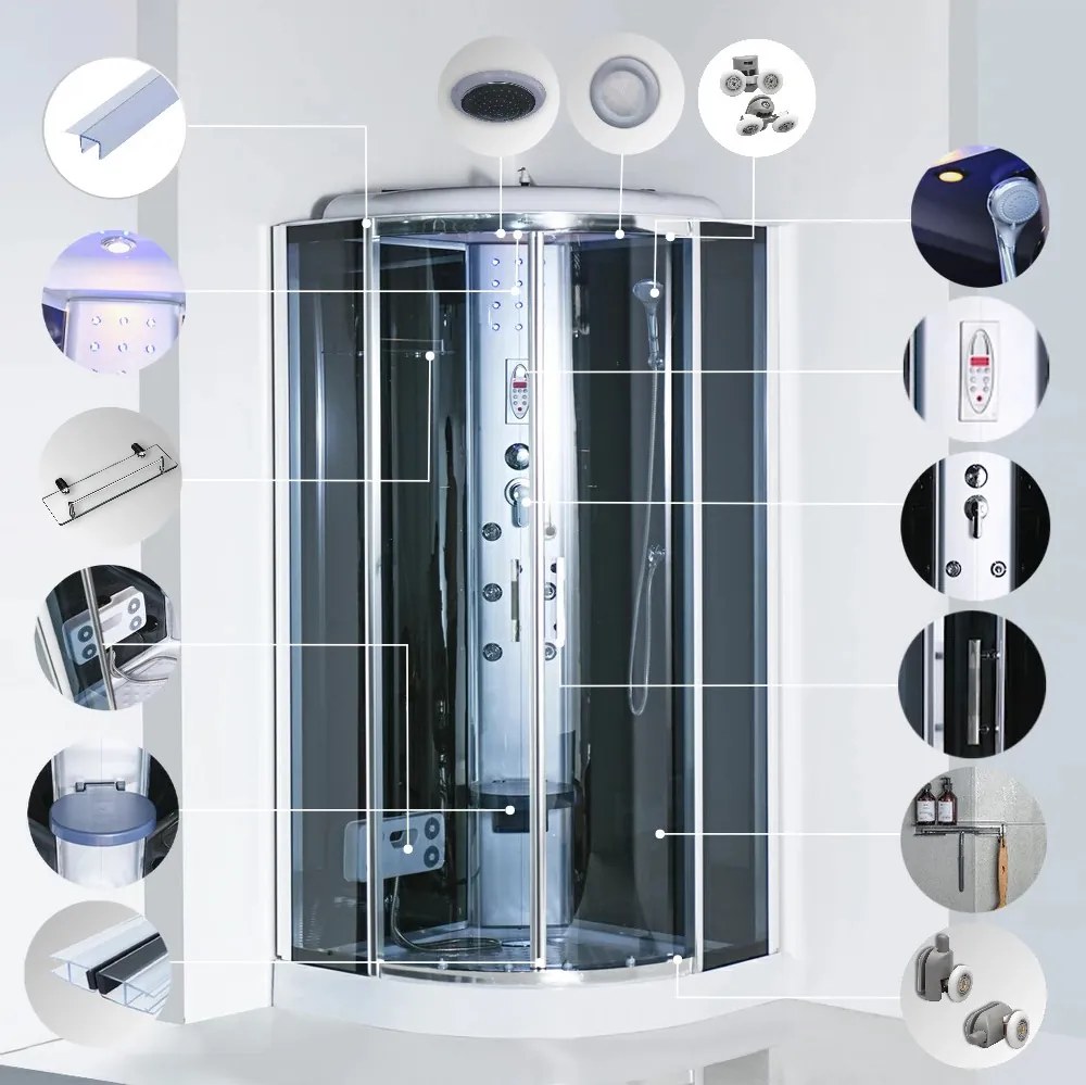 Vital Black hidromasszázs zuhanykabin 80x80 cm-es méretben