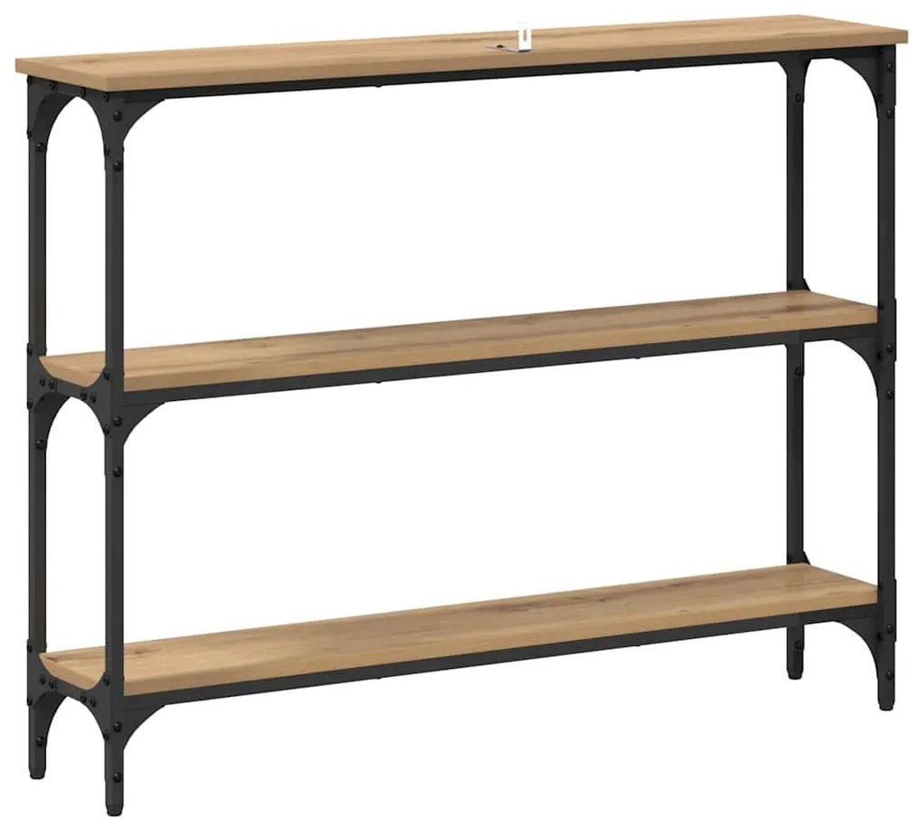 Konzolasztal polcokkal kézműves tölgy 100 x 22.5 x 75 cm