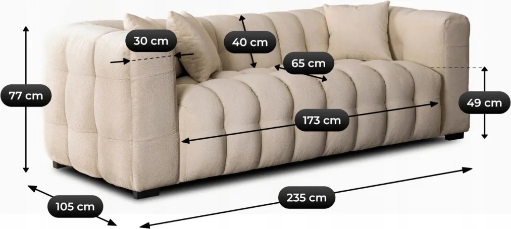 Háromszemélyes kanapé krém színben MODERNO 3S
