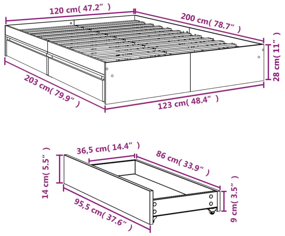fekete szerelt fa ágykeret fiókkal 120 x 200 cm