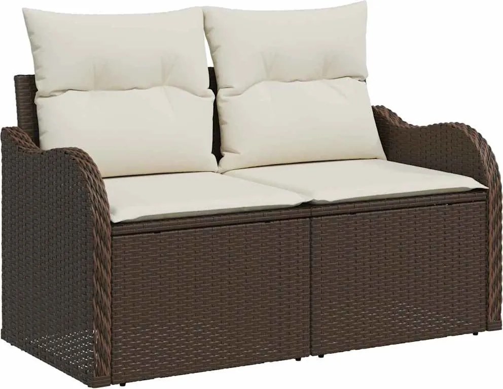 vidaXL Kerti Kanapé Szett párnával párnával 6 pcs Barna Poly Rattan