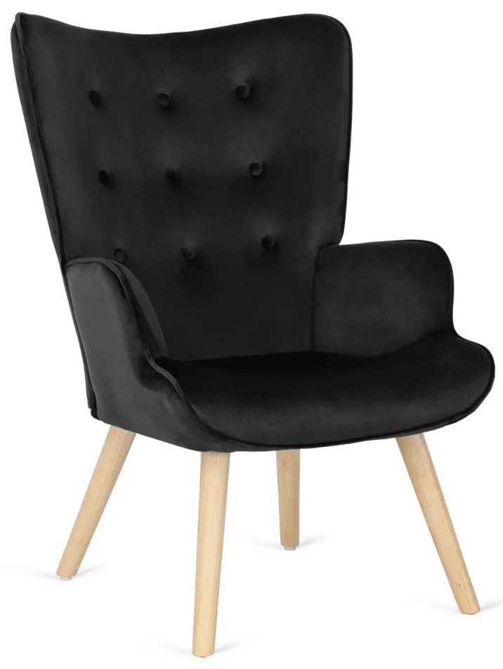 Füles Fotel Lábtartóval Fekete Bársony Kárpittal. LOZANO 2