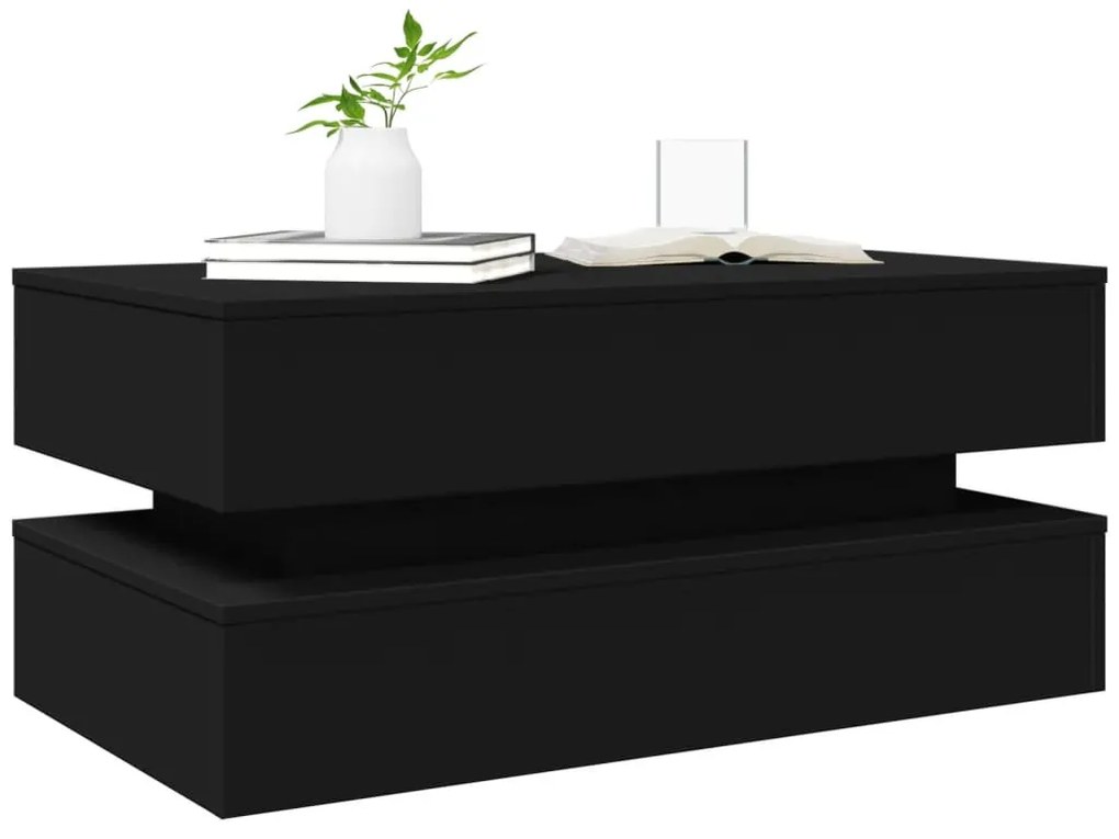 fekete dohányzóasztal LED-lámpákkal 90x50x40 cm