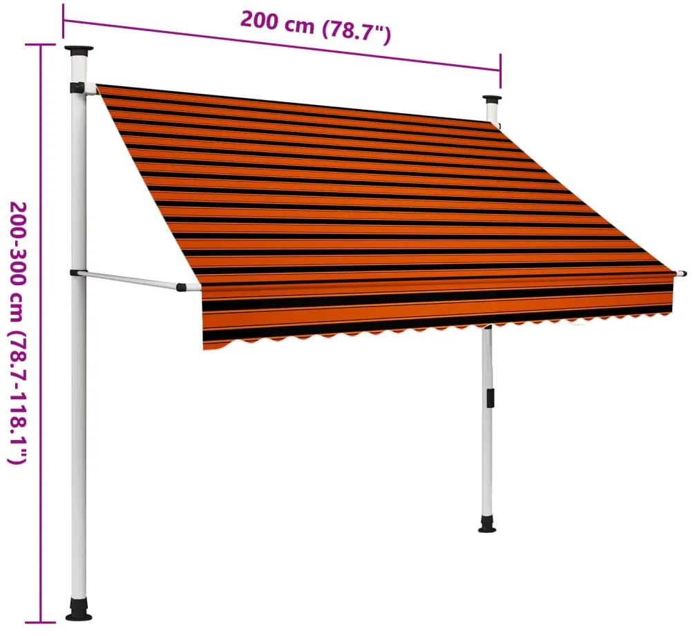 narancssárga és barna kézzel feltekerhető napellenző 200 cm