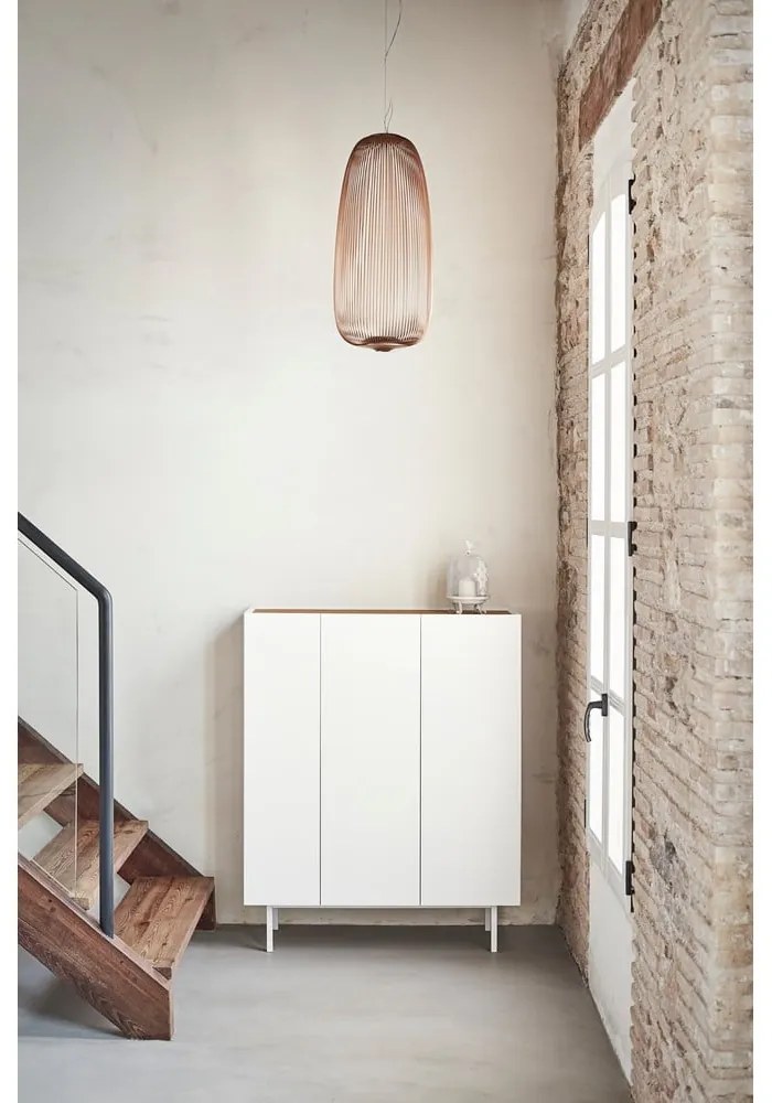 Fehér magas komód tölgyfa dekorral 95x120 cm Arista – Teulat