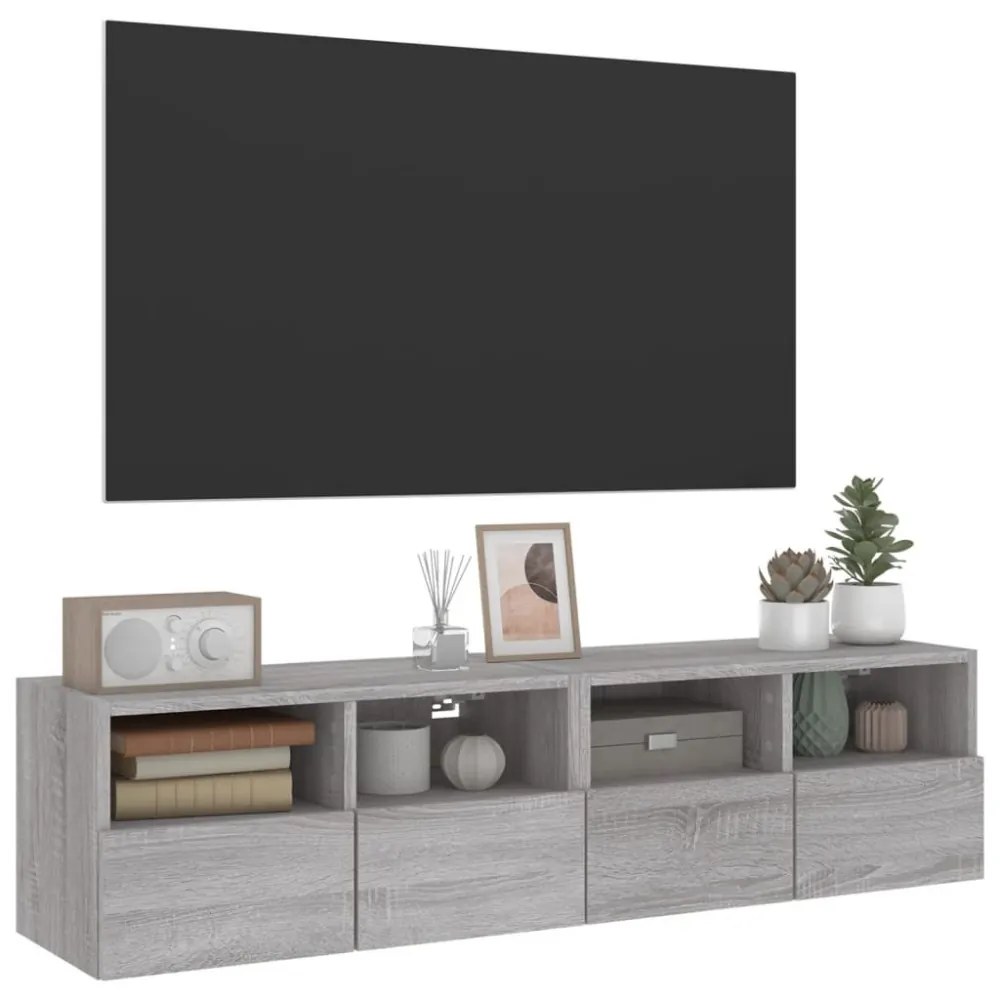 2 db szürke sonoma színű szerelt fa fali TV-szekrény 60x30x30cm