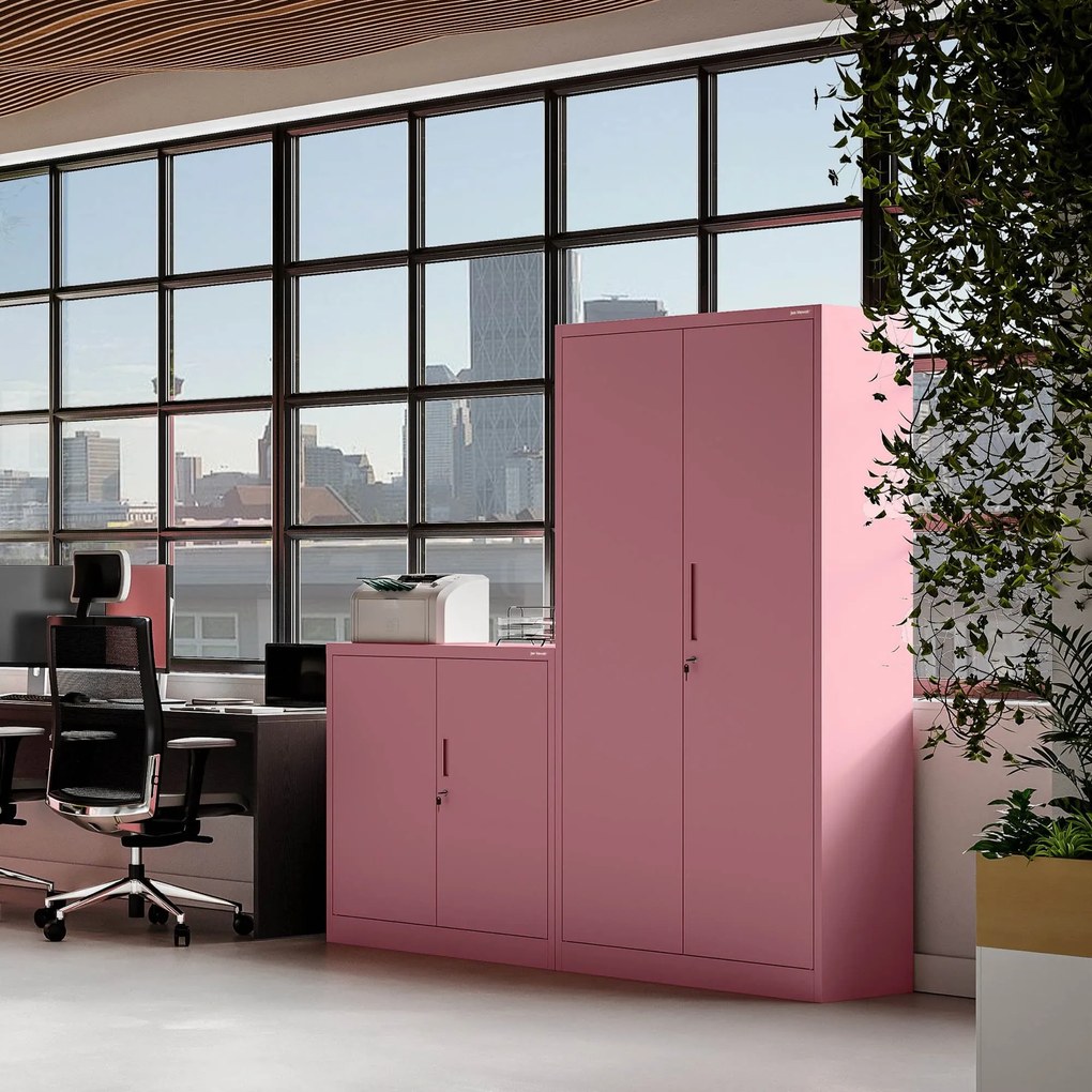 Alacsony fém irattartó szekrény BEATA, 900 x 930 x 400 mm, Fresh Style: púderrózsaszín