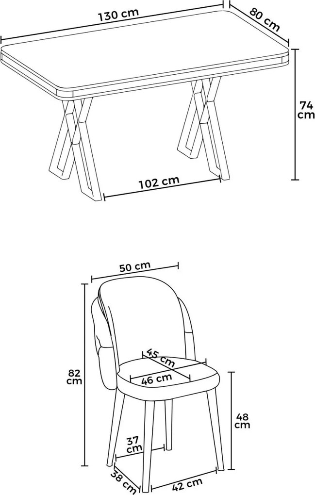 Rigel étkezőgarnitúra, fehér-króm, 130 cm – TR240CHR2229