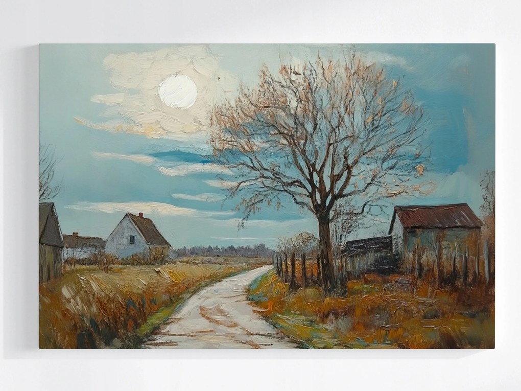 Poszter Tájkép Falu Házak Fa Út Nap Mezők 60x40