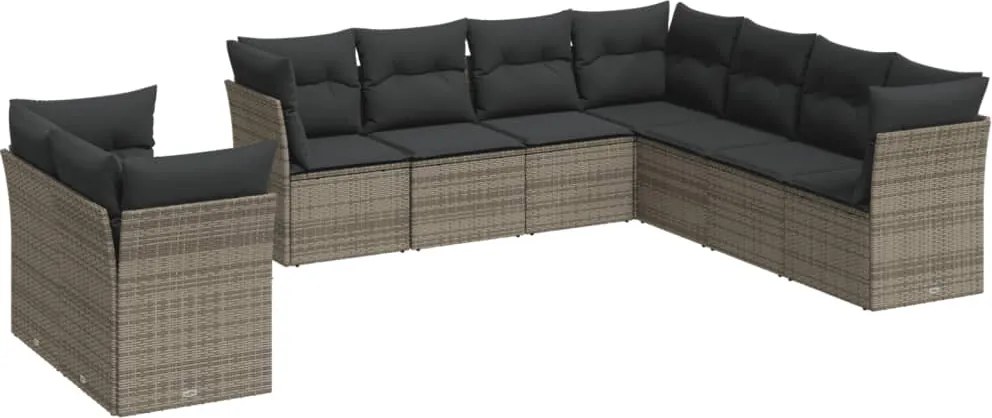 vidaXL 9 részes szürke polyrattan kerti ülőgarnitúra párnákkal