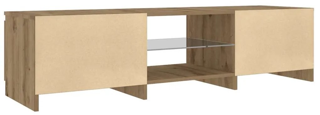 kézműves tölgy szerelt fa TV-szekrény LED-ekkel 140x40x36 cm