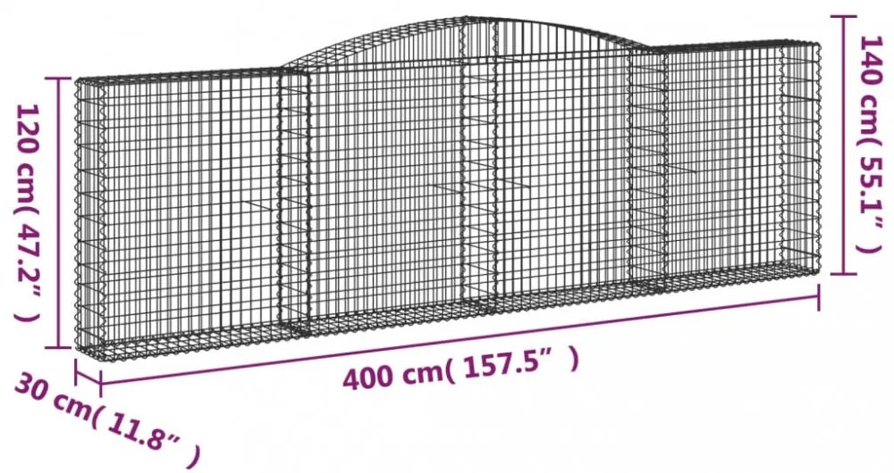 vidaXL 9 db íves horganyzott vas gabion kosár 400x30x120/140 cm