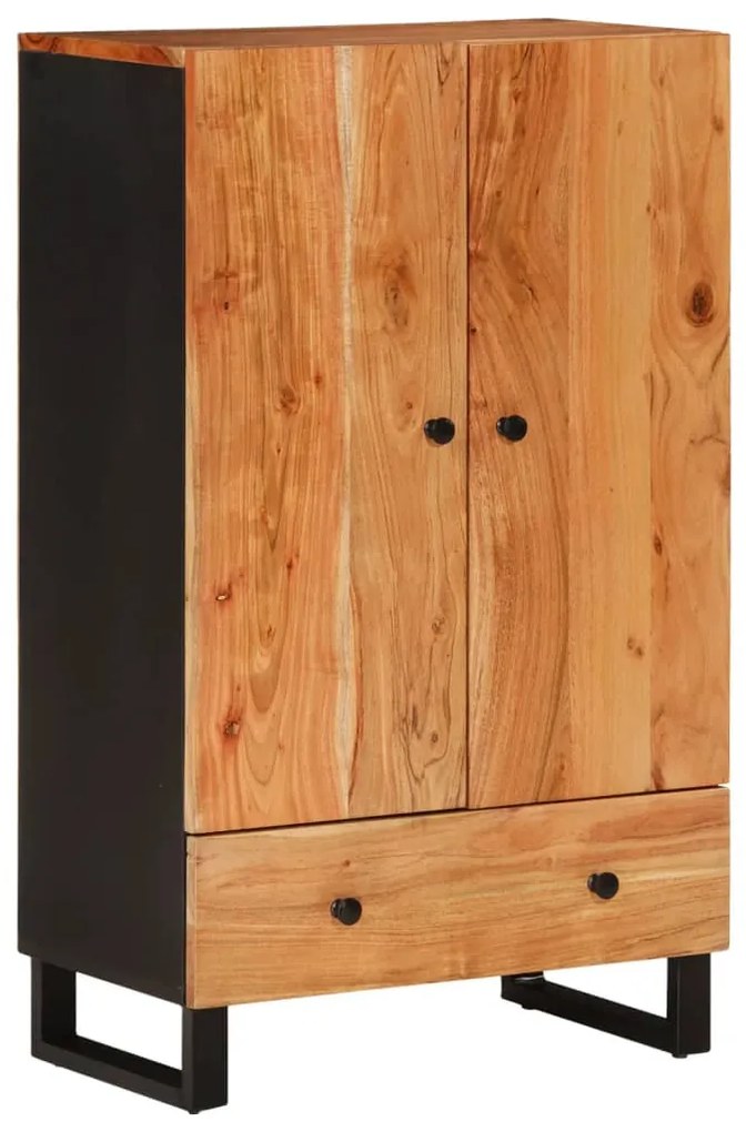 Tömör akácfa és vas magasszekrény fiókkal 60x33x100 cm