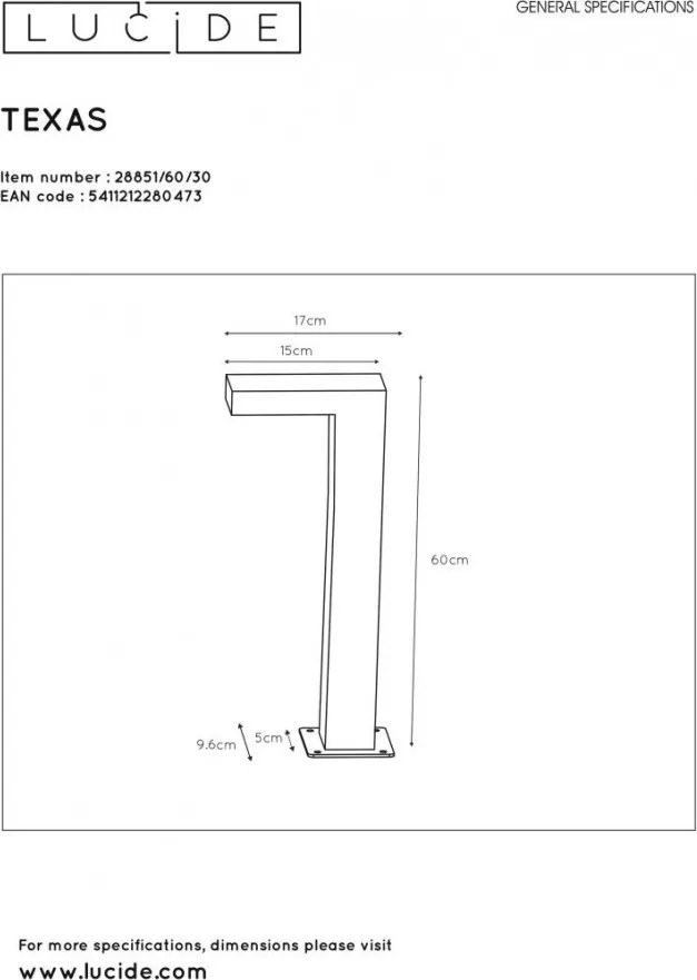 LUCIDE 28851-60-30 TEXAS Modern Kültéri Állólámpa LED IP54