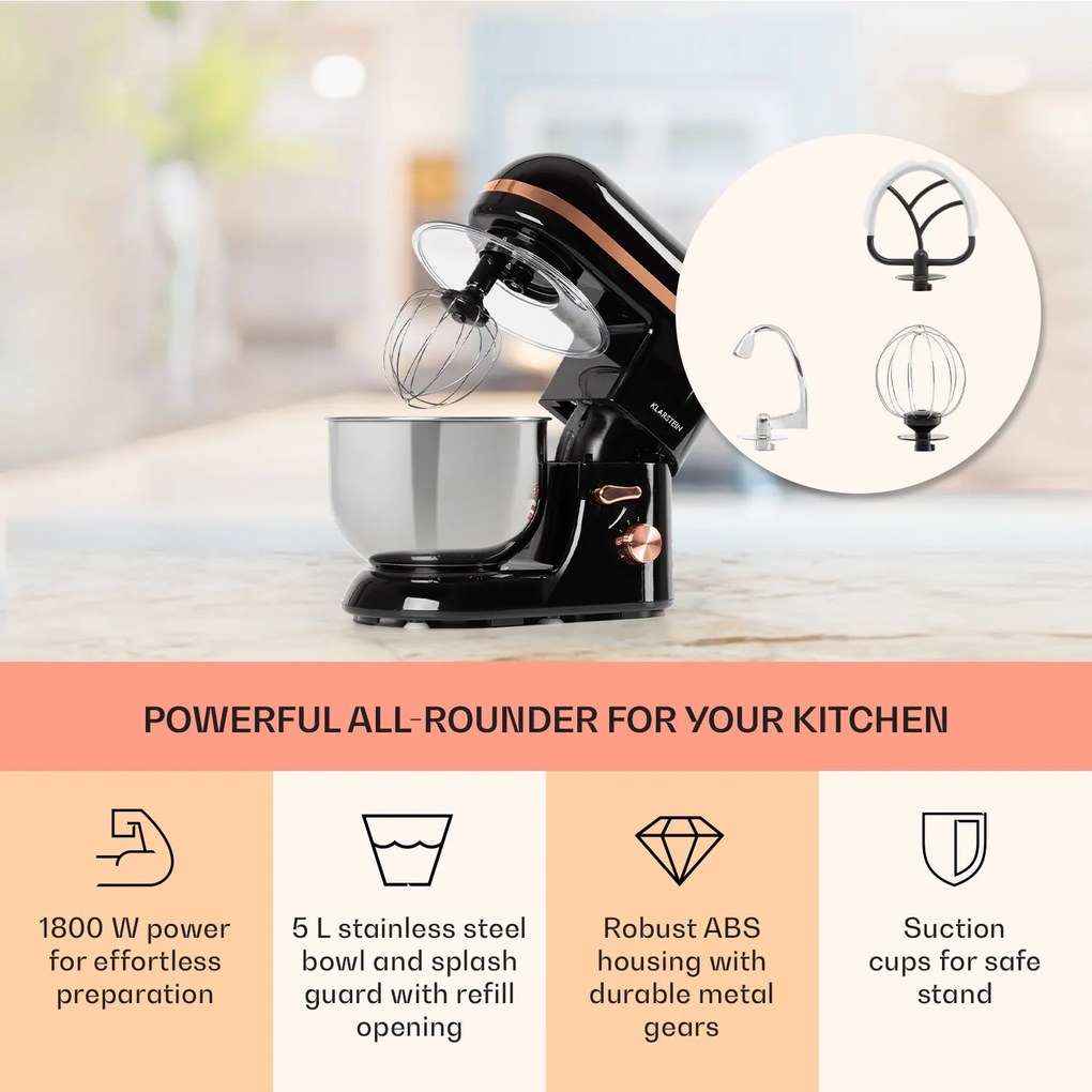 Klarstein Bella Elegance, konyhai robotgép, 1800 W, 1,7 PS, 6 fokozat, 5 L