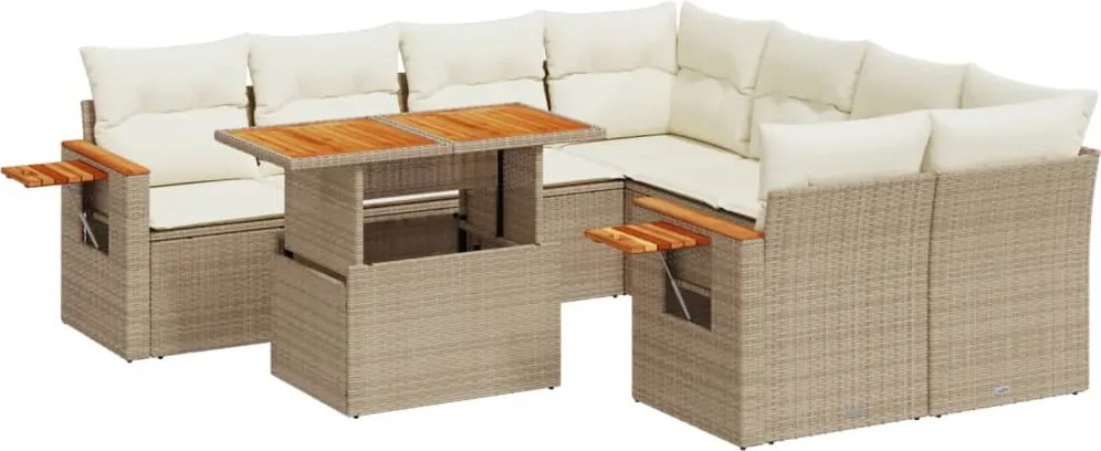 vidaXL 9 részes bézs polyrattan kerti ülőgarnitúra párnákkal