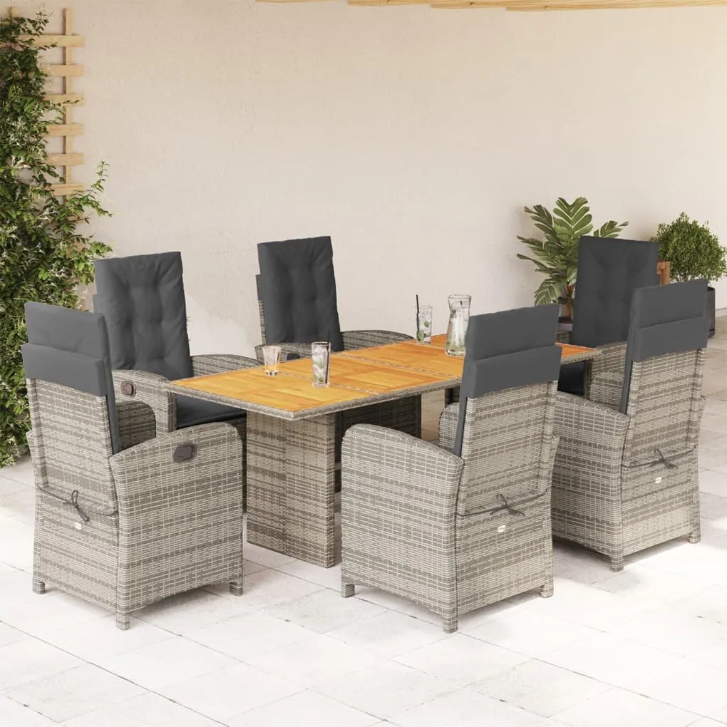 7 részes szürke polyrattan kerti étkezőgarnitúra párnával