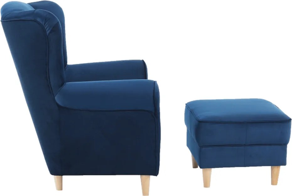 Füles fotel puffal, szövet kék, ASTRID