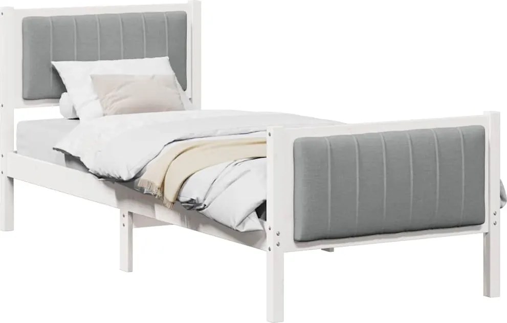 vidaXL Ágykeret Fehér és világosszürke 75 x 190 cm Tömör fenyőfa