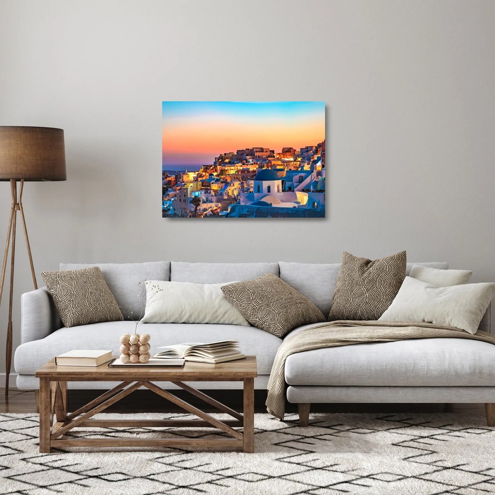 Kép - Santorini alkonyatkor (üvegen) (70x50 cm)