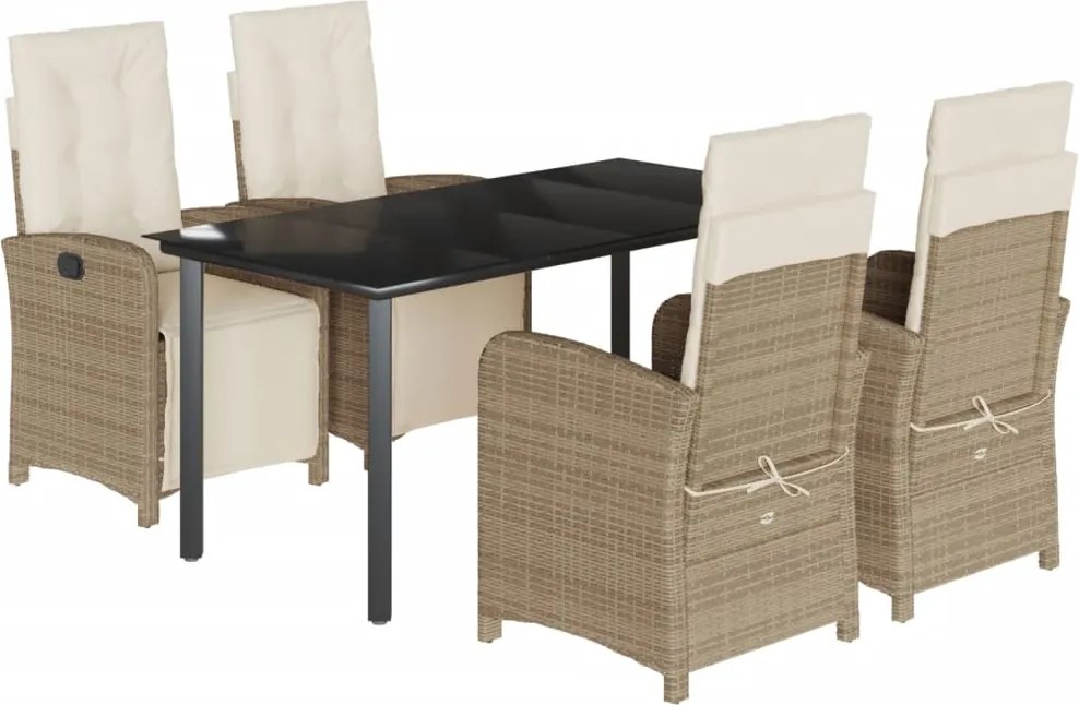vidaXL 5 részes bézs polyrattan kerti étkezőgarnitúra párnákkal