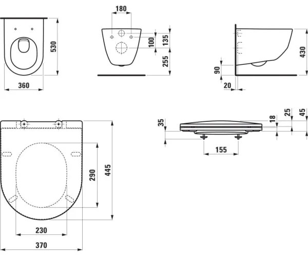 LAUFEN H8669530000001 - Falra szerelhető WC PRO + SoftClose PRO WC-ülőke
