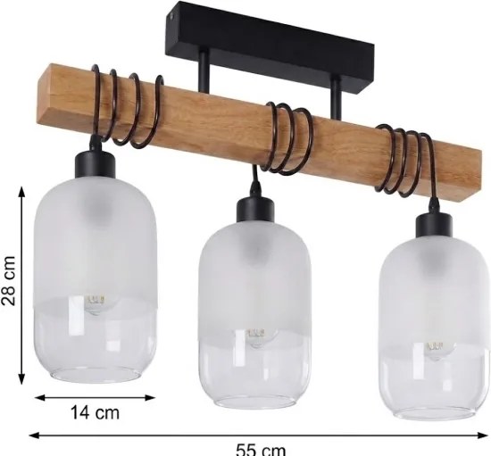 BRILAGI - Felületre szerelhető csillár WOOD GLASS 3xE27/60W/230V fenyő/fekete/fehér