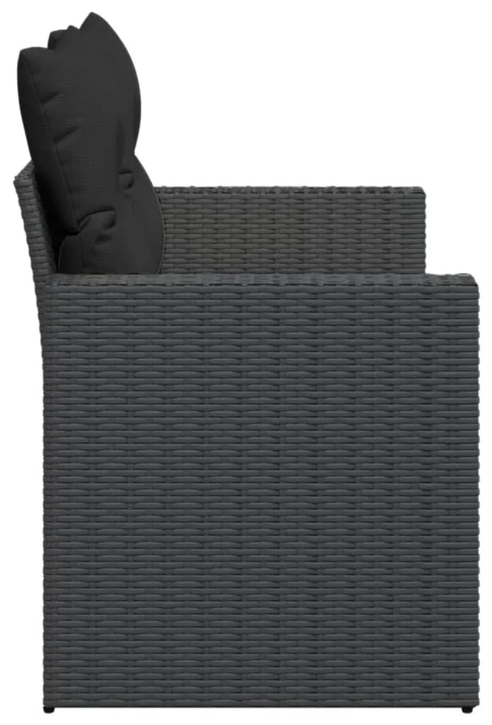 2 személyes fekete polyrattan kerti kanapé párnával