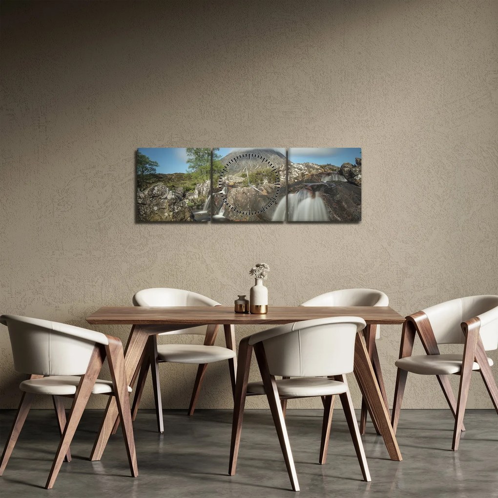 Vízesések és hegyek képe (órával) (90x30 cm)