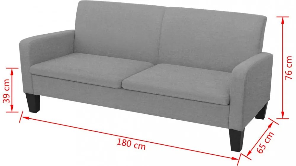 3-személyes világosszürke kanapé 180 x 65 x 76 cm