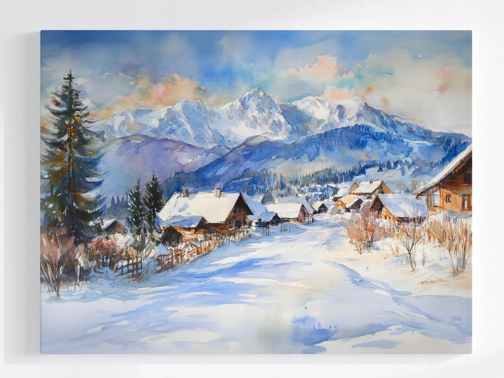 Vászonkép Canvas Tájkép Kilátás Hegyek Tátra Tél Hó Falu Házak 80x60