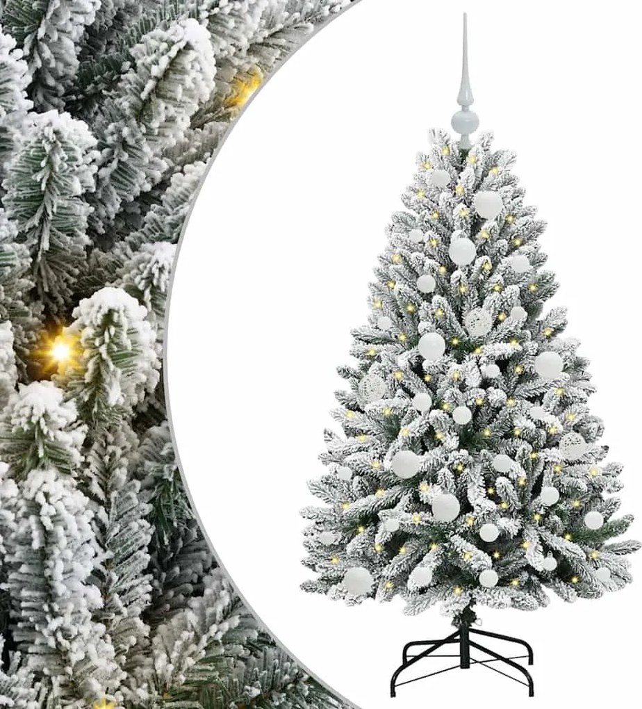 vidaXL Mű karácsonyfa 150 LED-del Zöld és Fehér 120 cm PVC és fém