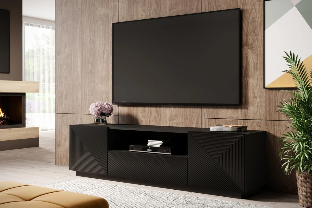 Asha TV-szekrény 167 cm fiókkal és nyitott polccal - fekete matt