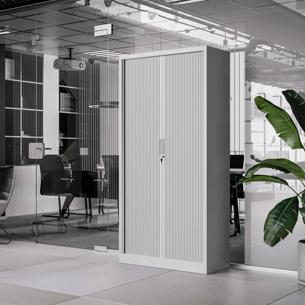 Fém szekrény harmonika ajtókkal DAMIAN, 900 x 1850 x 450 mm, szürke