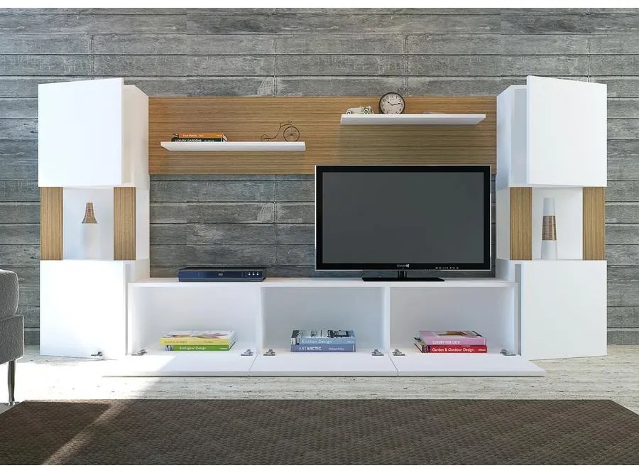 TV szekrény Lore - White, Teak
