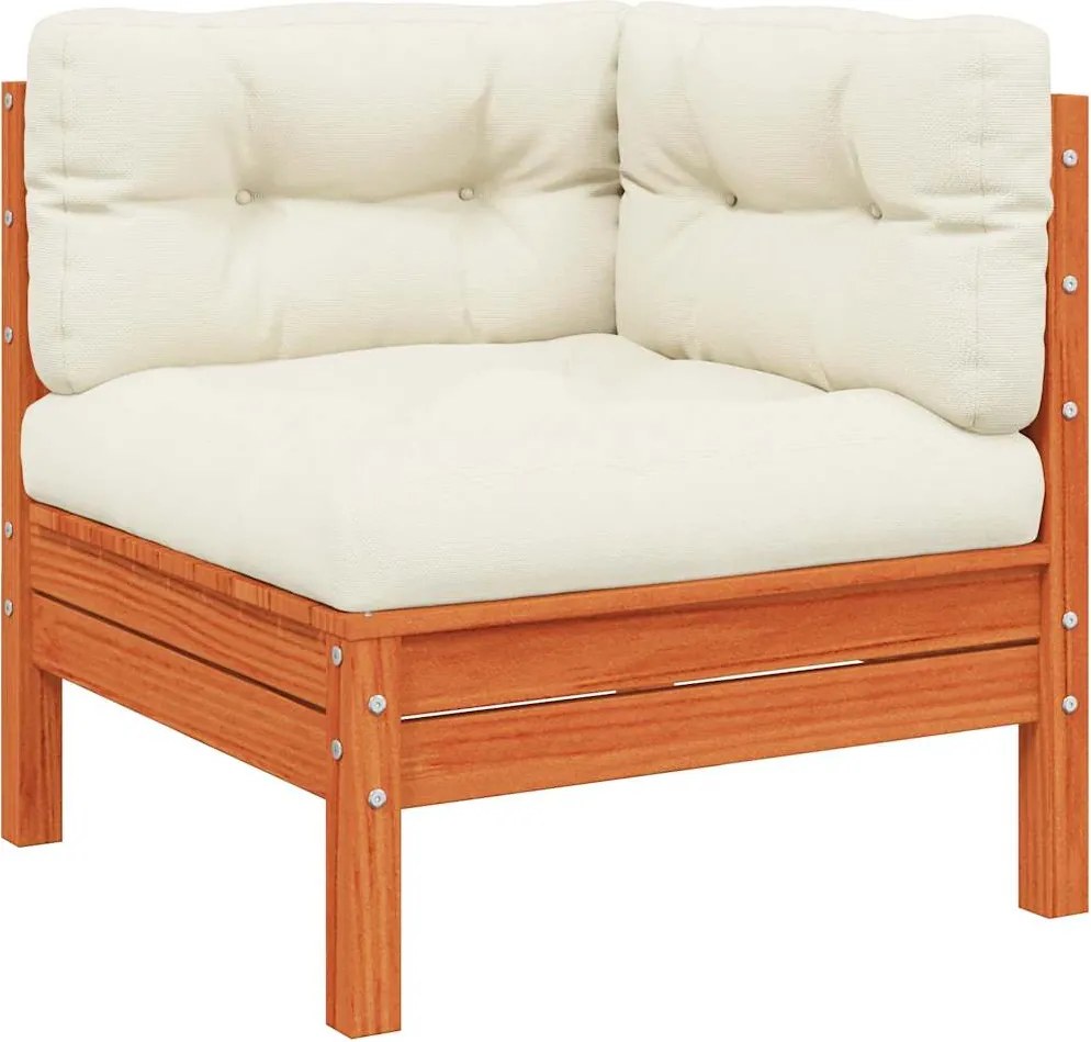 vidaXL viaszbarna tömör fenyőfa kerti sarokkanapé párnákkal