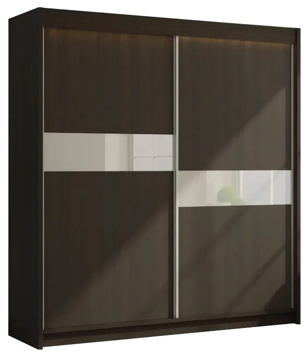 ADRIANA tolóajtós ruhásszekrény, wenge/fehér üveg, 200x216x61