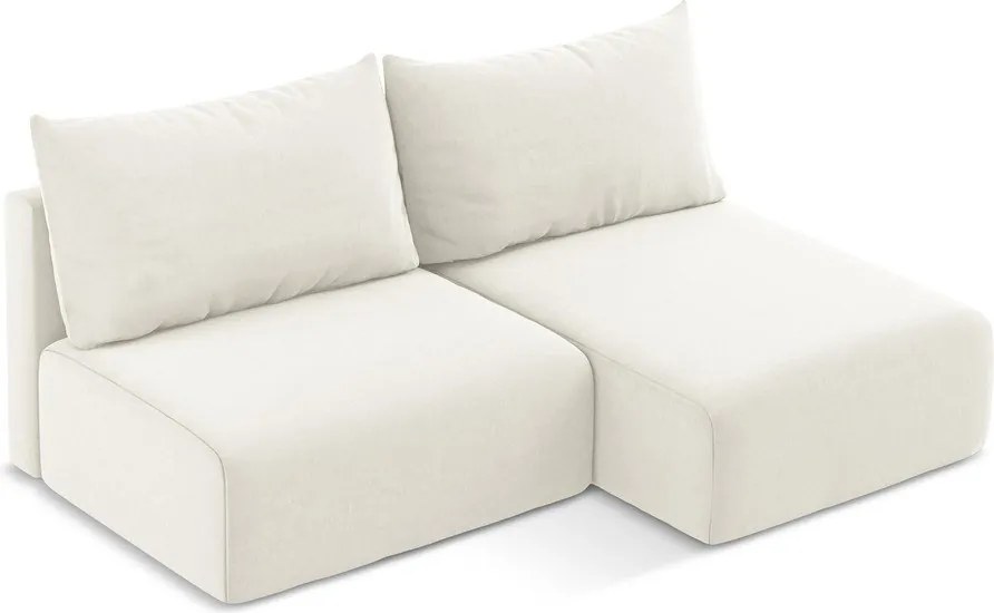 Krémszínű bársony kinyitható-tárolóhelyes sarokkanapé (jobb oldali-heverő résszel) Kalena – Makamii