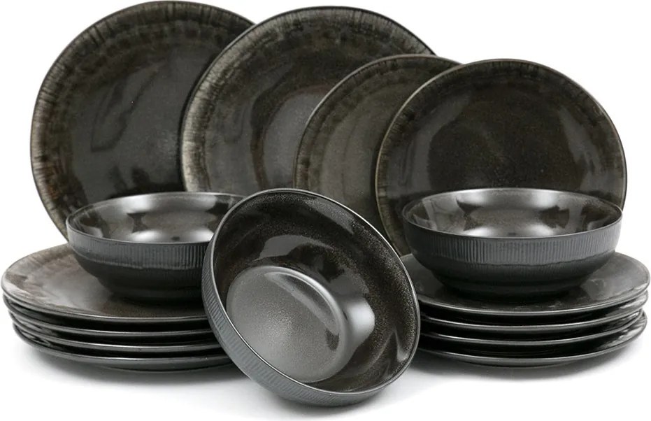 Ebédlőtál Fekete 18EL 6FŐS Kézzel Festett