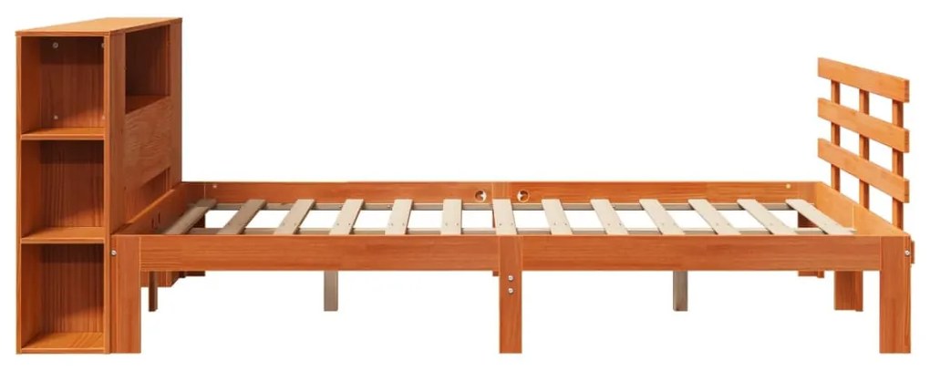 barna tömör fenyőfa könyvespolcos ágy matrac nélkül 160 x 200cm